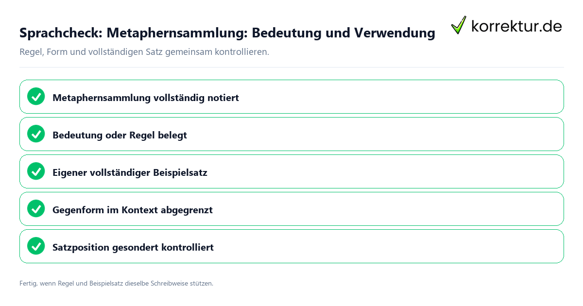 Konkreter Sprachcheck zu Metaphernsammlung: Bedeutung und Verwendung mit Regel und vollständigem Beispielsatz