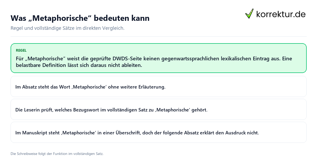 Was „Metaphorische“ bedeuten kann Konkrete Regel und vollständige Beispielsätze zu Was „Metaphorische“ bedeuten kann