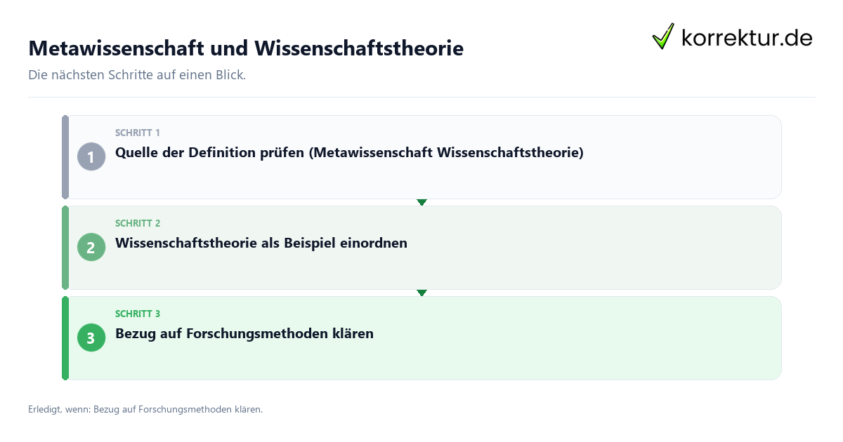 Metawissenschaft und Wissenschaftstheorie mit einem Ablauf aus Prüfung, Kontakt und Dokumentation