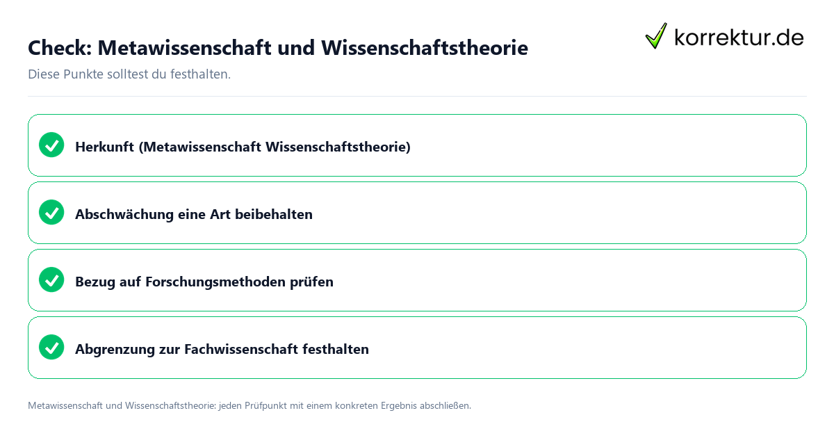 Metawissenschaft und Wissenschaftstheorie mit einer themenspezifischen Checkliste