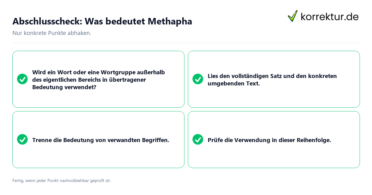 Konkreter Abschlusscheck zu Was bedeutet Methapha