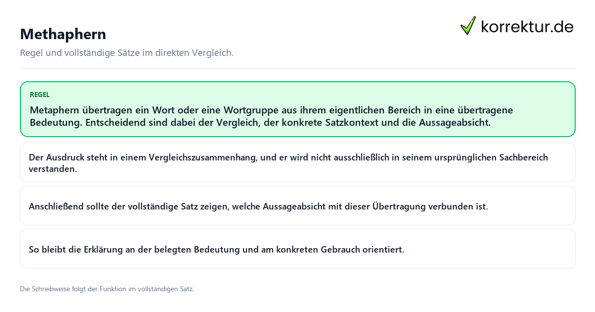 Konkrete Regel und vollständige Beispielsätze zu Methaphern