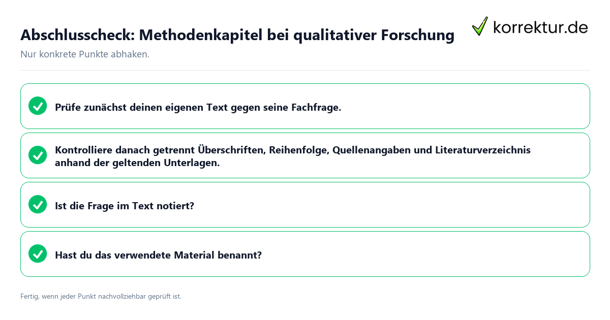 Abschlusscheck: Methodenkapitel bei qualitativer Forschung Konkreter Abschlusscheck zu Methodenkapitel bei qualitativer Forschung