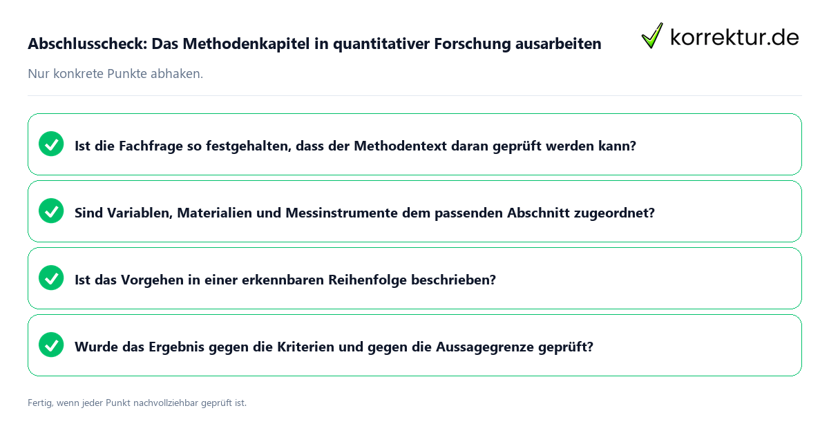Konkreter Abschlusscheck zu Das Methodenkapitel in quantitativer Forschung ausarbeiten