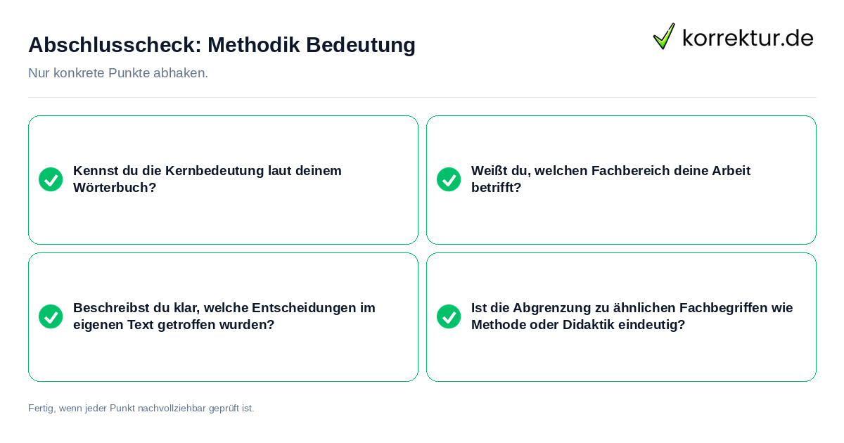 Konkreter Abschlusscheck zu Methodik Bedeutung