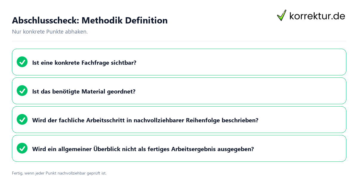 Konkreter Abschlusscheck zu Methodik Definition