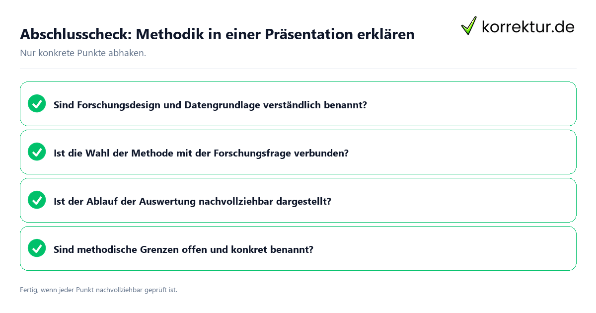 Konkreter Abschlusscheck zu Methodik in einer Präsentation erklären