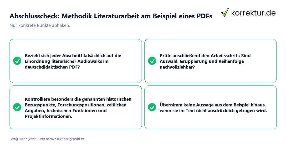 Konkreter Abschlusscheck zu Methodik Literaturarbeit am Beispiel eines PDFs