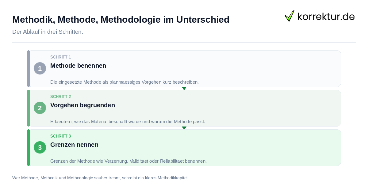 Methodik, Methode, Methodologie im Unterschied: der Ablauf in drei Schritten
