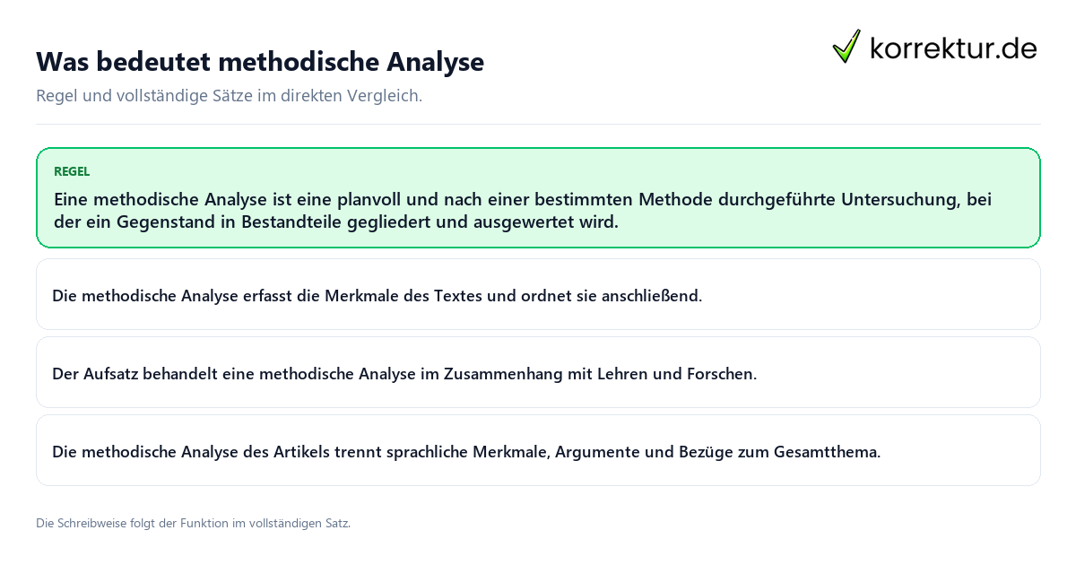 Konkrete Regel und vollständige Beispielsätze zu Was bedeutet methodische Analyse