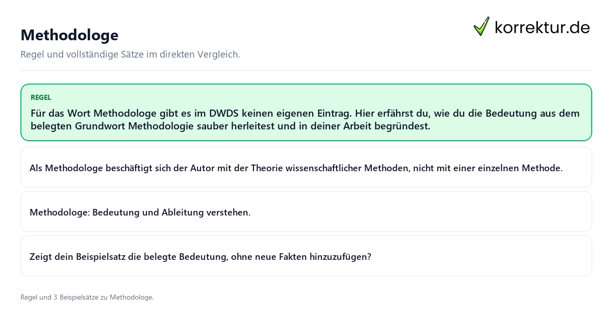 Konkrete Regel und vollständige Beispielsätze zu Methodologe