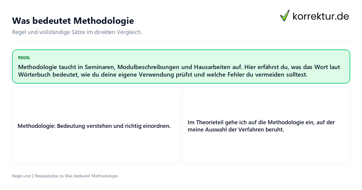 Konkrete Regel und vollständige Beispielsätze zu Was bedeutet Methodologie
