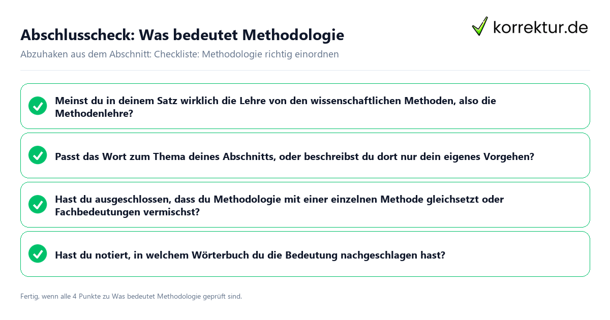 Konkreter Abschlusscheck zu Was bedeutet Methodologie