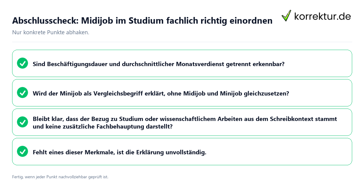 Konkreter Abschlusscheck zu Midijob im Studium fachlich richtig einordnen