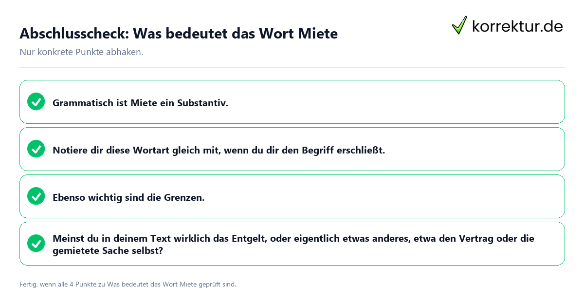 Konkreter Abschlusscheck zu Was bedeutet das Wort Miete