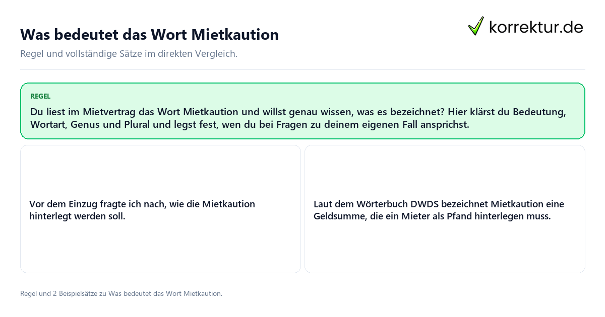 Was bedeutet das Wort Mietkaution Konkrete Regel und vollständige Beispielsätze zu Was bedeutet das Wort Mietkaution