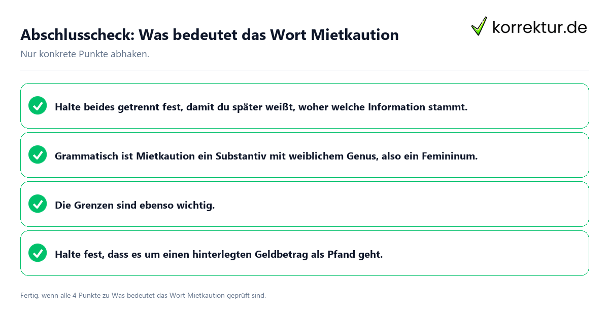 Abschlusscheck: Was bedeutet das Wort Mietkaution Konkreter Abschlusscheck zu Was bedeutet das Wort Mietkaution