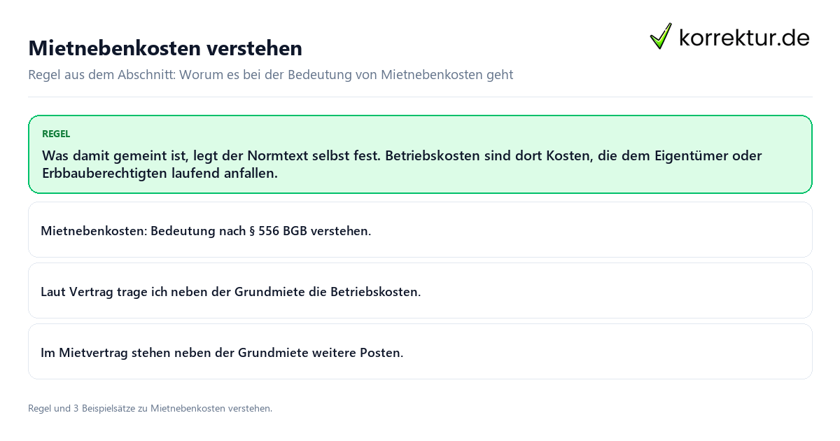 Konkrete Regel und vollständige Beispielsätze zu Mietnebenkosten verstehen