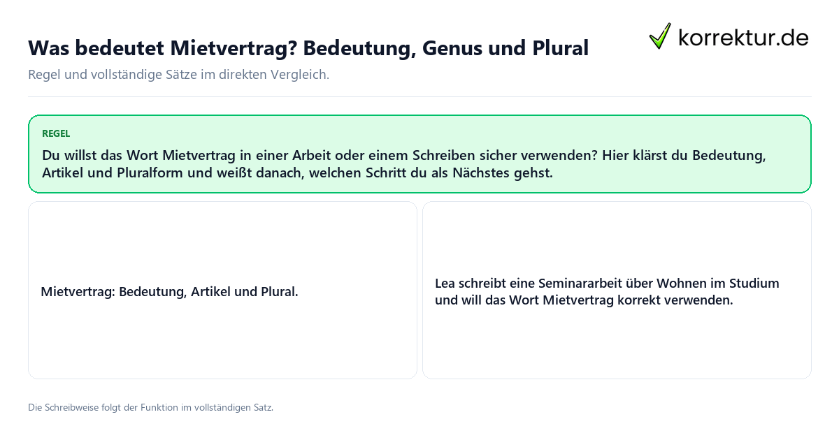Konkrete Regel und vollständige Beispielsätze zu Was bedeutet Mietvertrag?