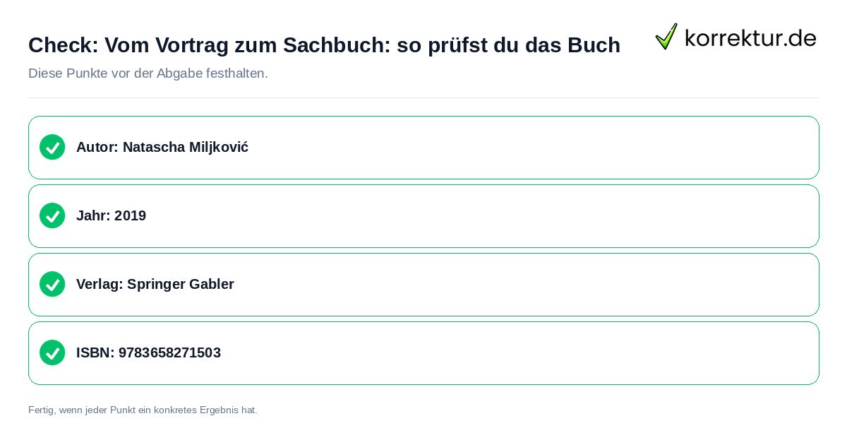 Check: Vom Vortrag zum Sachbuch: so prüfst du das Buch Vom Vortrag zum Sachbuch: so prüfst du das Buch: Prüfliste mit vier Punkten