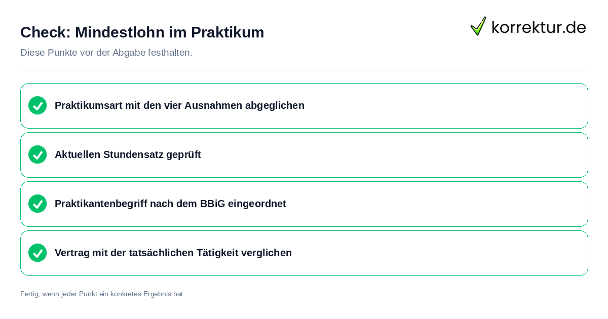 Mindestlohn im Praktikum: Prüfliste mit vier Punkten