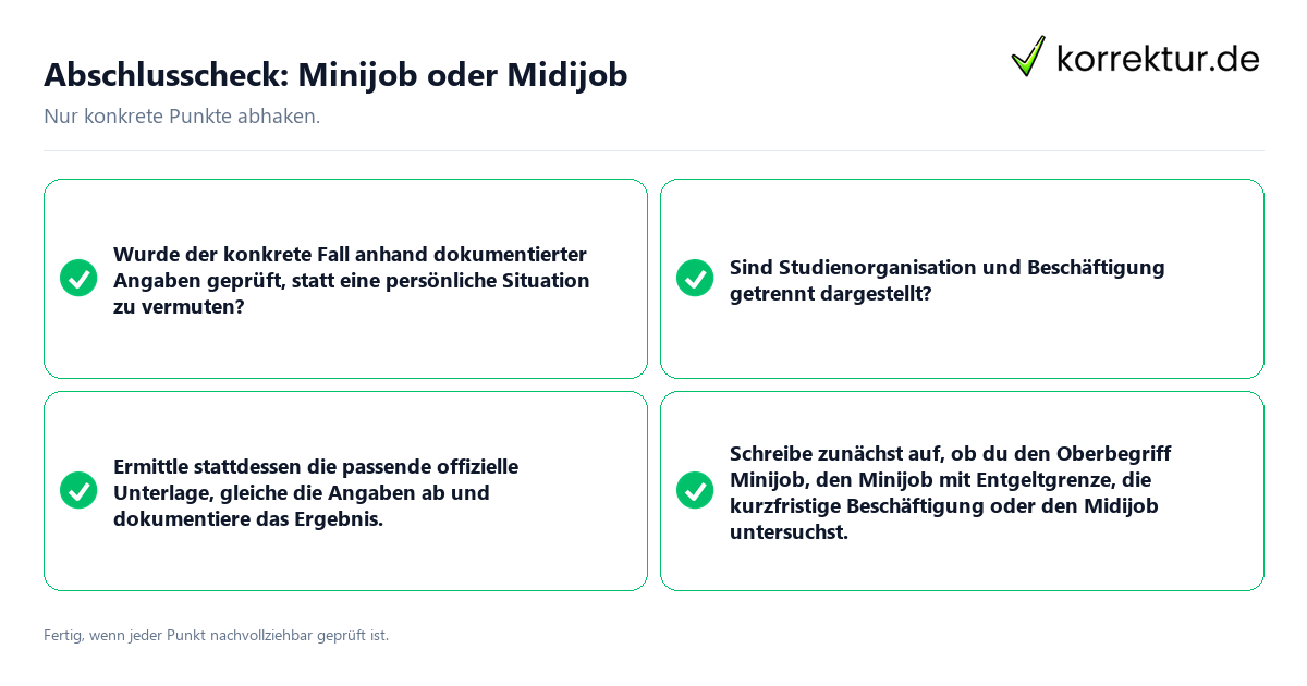 Konkreter Abschlusscheck zu Minijob oder Midijob
