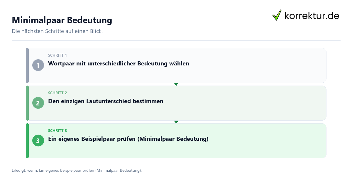 Minimalpaar Bedeutung mit einem Ablauf aus Prüfung, Kontakt und Dokumentation