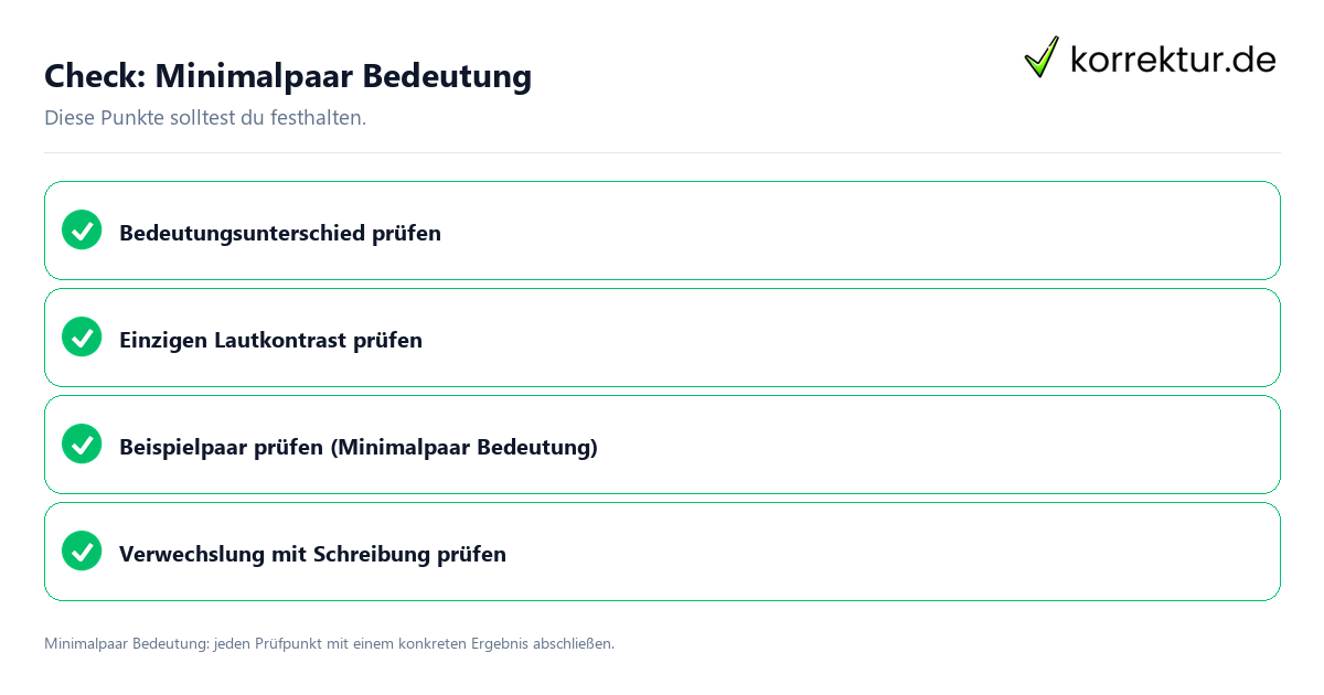 Minimalpaar Bedeutung mit einer themenspezifischen Checkliste