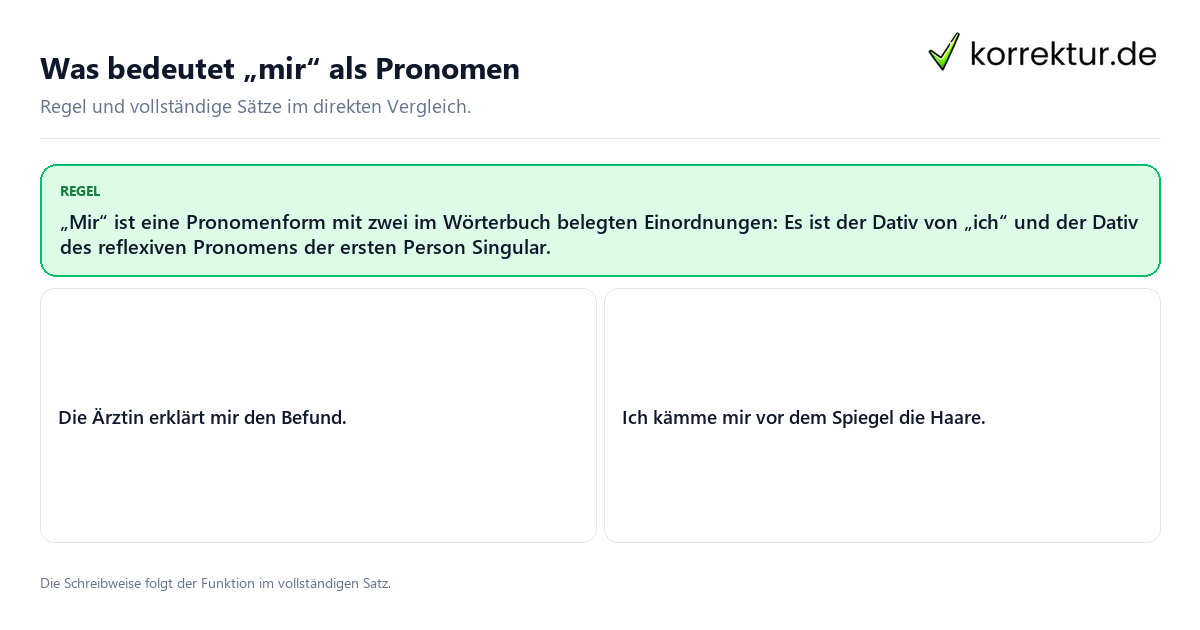 Konkrete Regel und vollständige Beispielsätze zu Was bedeutet „mir“ als Pronomen