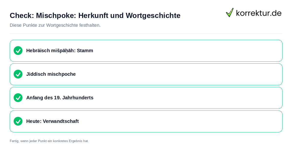 Check: Mischpoke: Herkunft und Wortgeschichte Mischpoke: Herkunft und Wortgeschichte: Prüfliste mit vier Punkten