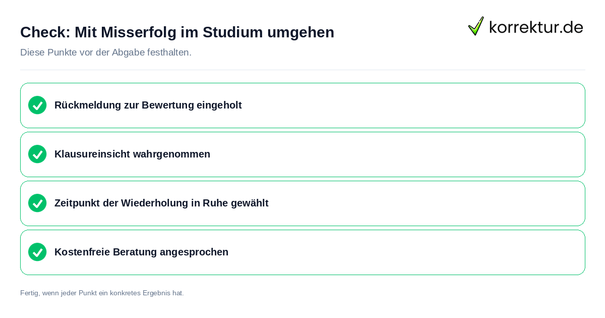 Mit Misserfolg im Studium umgehen: Prüfliste mit vier Punkten