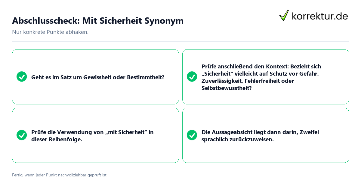 Abschlusscheck: Mit Sicherheit Synonym Konkreter Abschlusscheck zu Mit Sicherheit Synonym