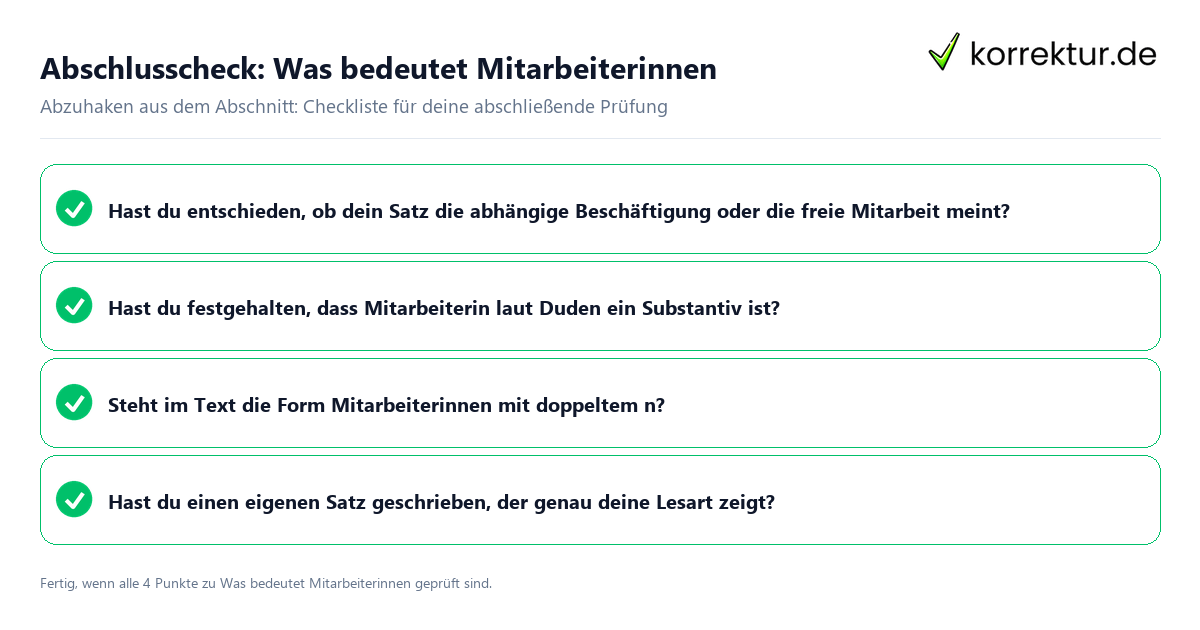 Konkreter Abschlusscheck zu Was bedeutet Mitarbeiterinnen