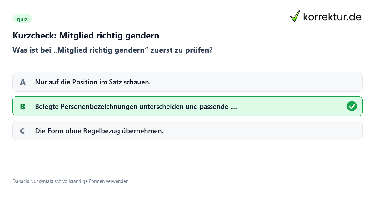 Mitglied richtig gendern mit einem Kurzquiz zum sinnvollen nächsten Schritt