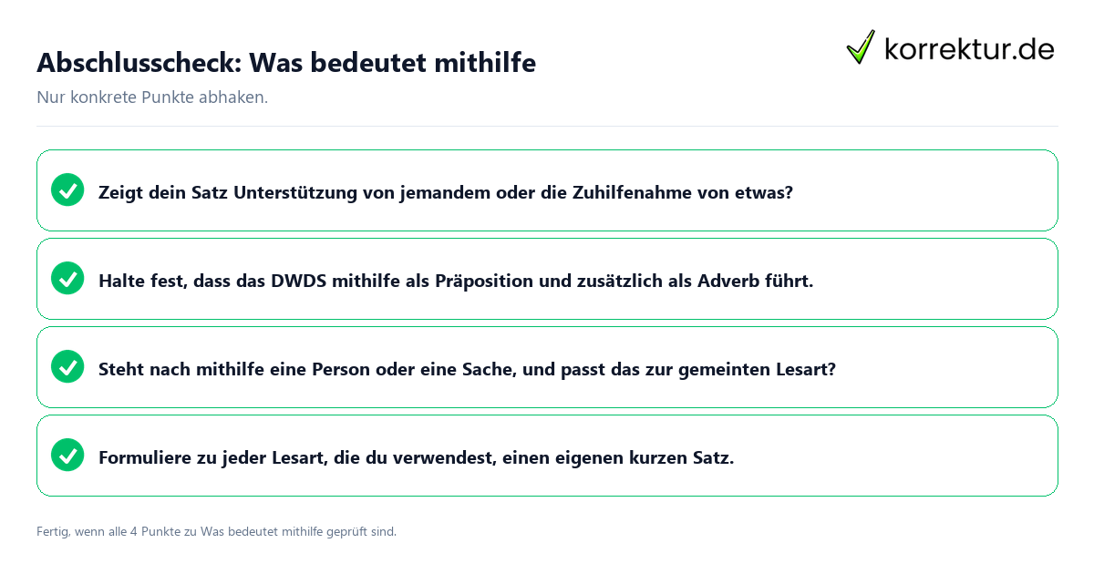 Konkreter Abschlusscheck zu Was bedeutet mithilfe