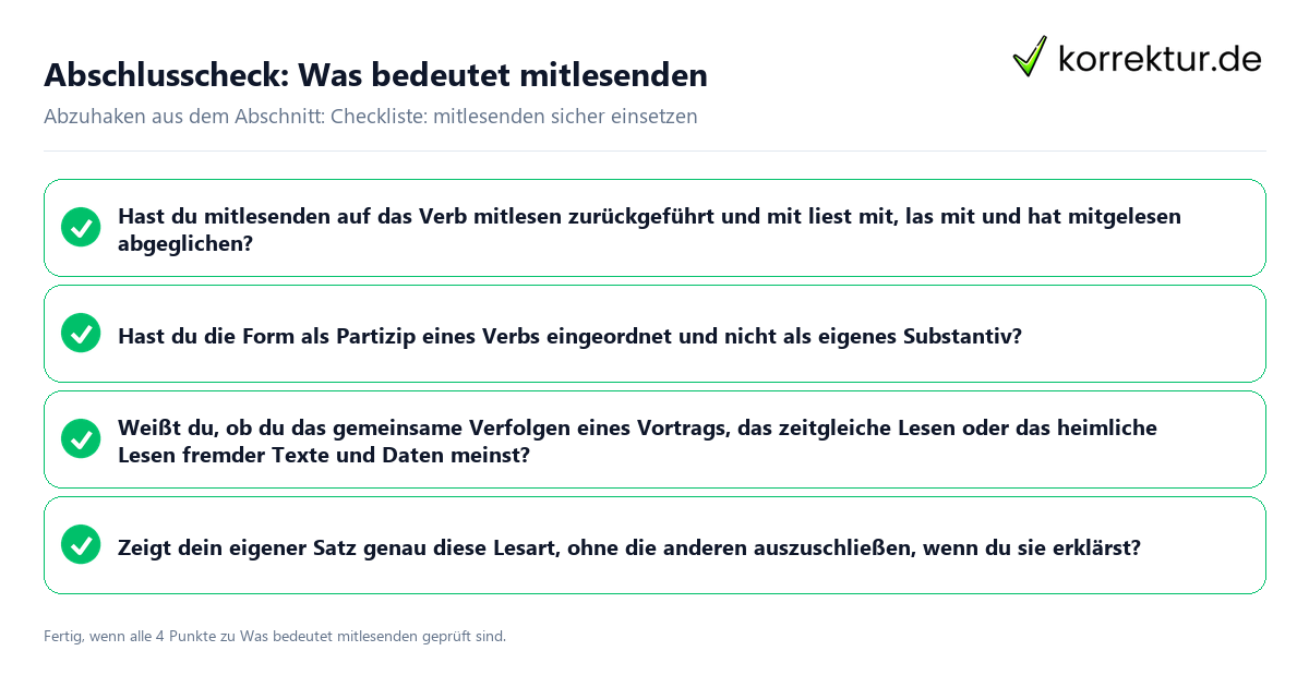Konkreter Abschlusscheck zu Was bedeutet mitlesenden