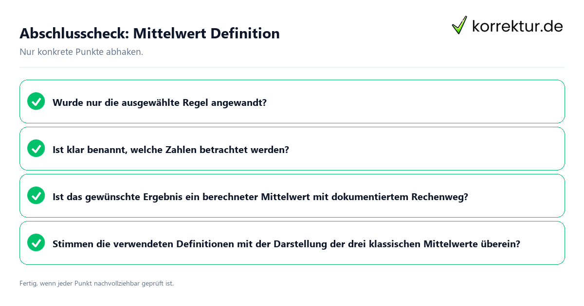 Konkreter Abschlusscheck zu Mittelwert Definition
