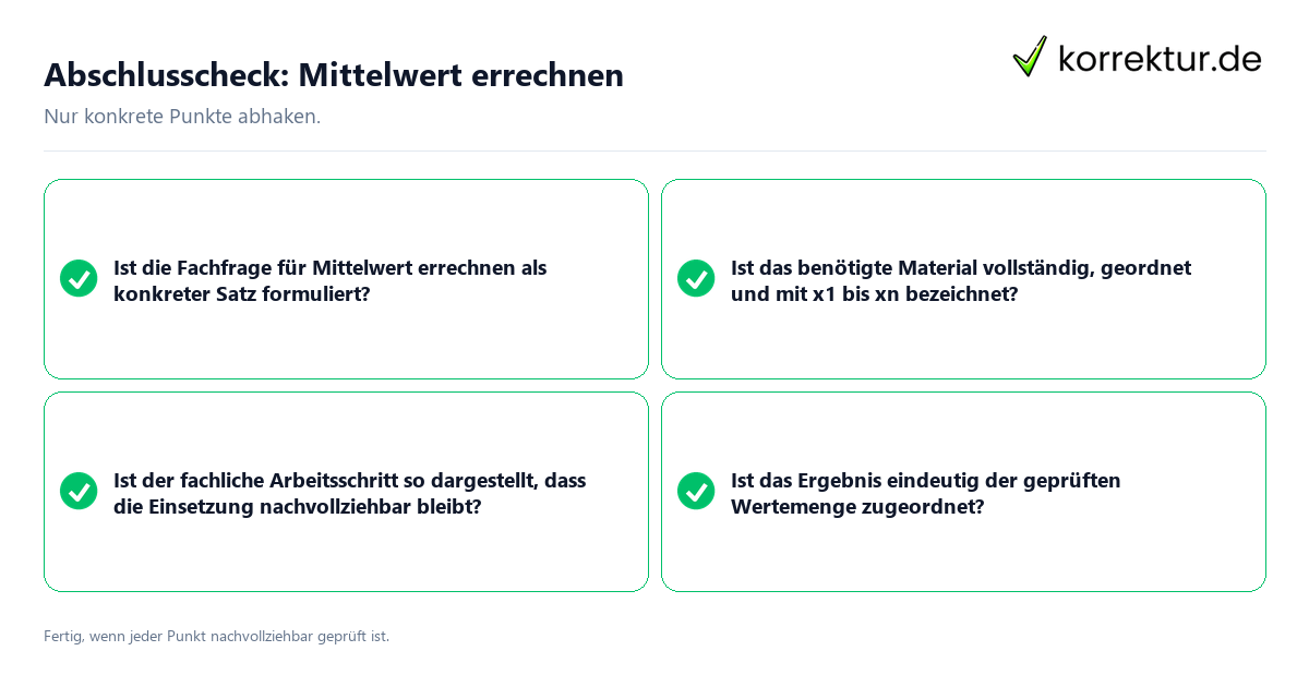 Konkreter Abschlusscheck zu Mittelwert errechnen