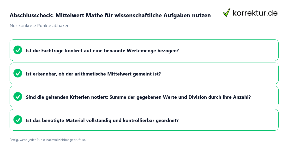 Konkreter Abschlusscheck zu Mittelwert Mathe für wissenschaftliche Aufgaben nutzen