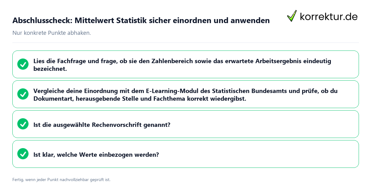 Konkreter Abschlusscheck zu Mittelwert Statistik sicher einordnen und anwenden