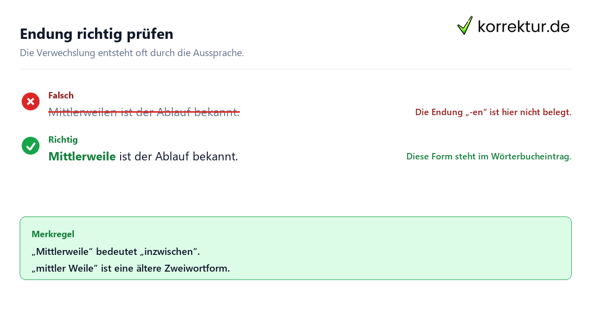 Endung richtig prüfen Mittlerweile oder mittlerweilen: richtiger Beispielsatz