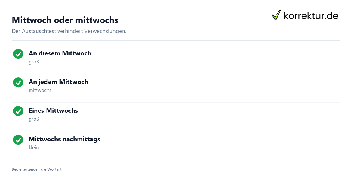 Mittwoch oder mittwochs Mittwoch und mittwochs vergleichen