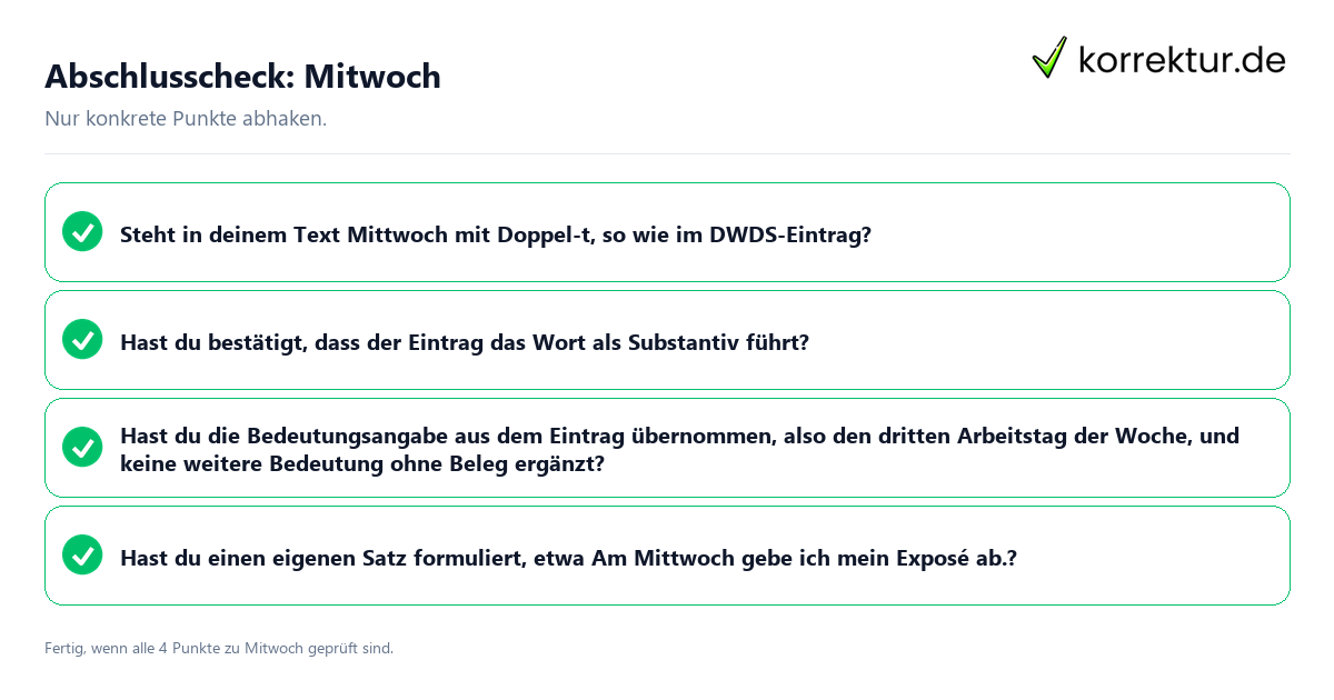 Konkreter Abschlusscheck zu Mitwoch