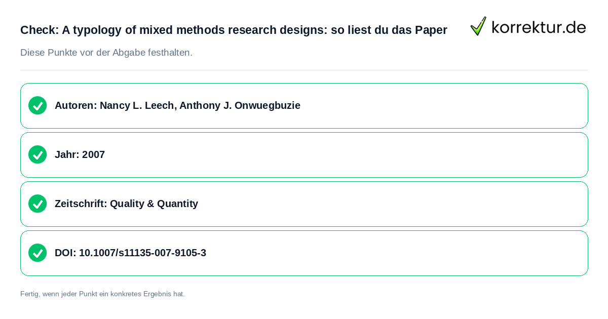 Check: A typology of mixed methods research designs: so liest du das Paper A typology of mixed methods research designs: so liest du das Paper: Prüfliste mit vier Punkten