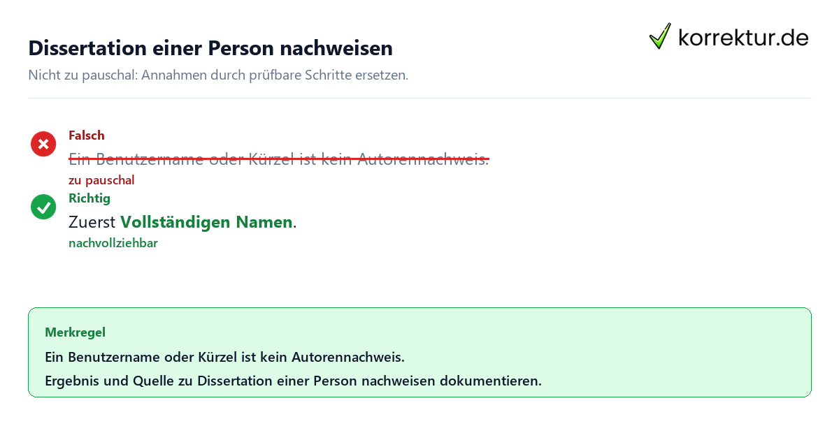 Dissertation einer Person nachweisen Ungeeignete und belastbare Vorgehensweise bei Dissertation einer Person nachweisen