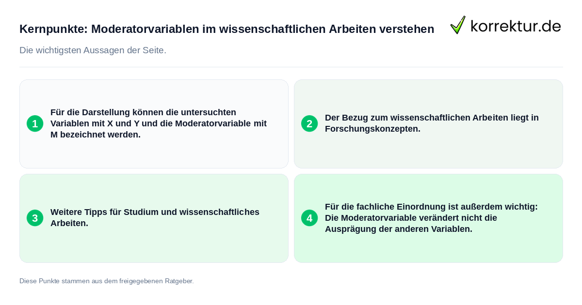 Kernpunkte: Moderatorvariablen im wissenschaftlichen Arbeiten verstehen Konkrete Kernpunkte zu Moderatorvariablen im wissenschaftlichen Arbeiten verstehen