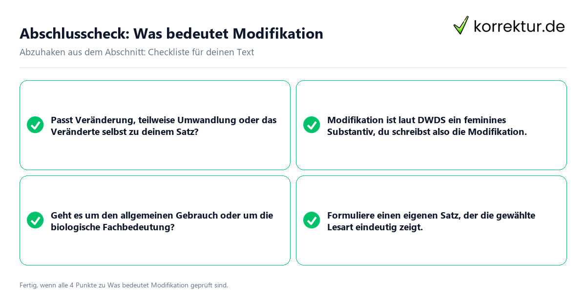 Konkreter Abschlusscheck zu Was bedeutet Modifikation