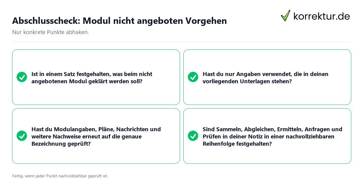 Konkreter Abschlusscheck zu Modul nicht angeboten Vorgehen