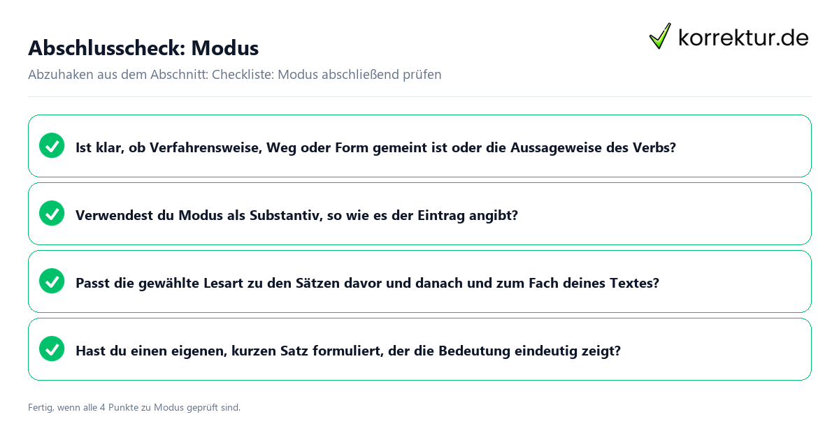 Konkreter Abschlusscheck zu Modus