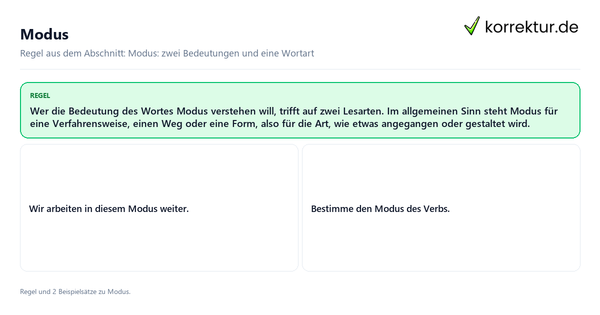 Konkrete Regel und vollständige Beispielsätze zu Modus